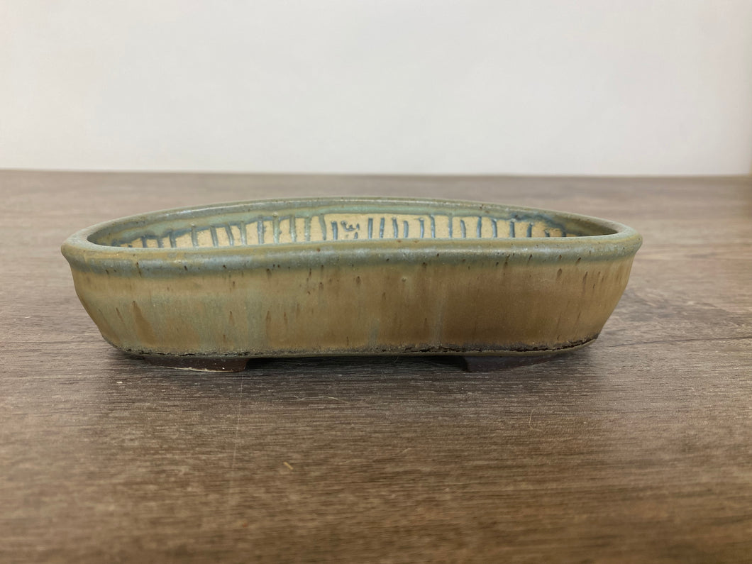 7.5” Green Oval Bonsai Pot