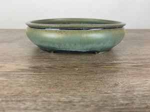 8" Blue rimmed oval bonsai pot