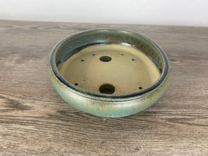 8" Blue rimmed oval bonsai pot