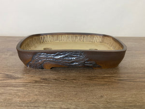 10.25” Soft Rectangle Bonsai Pot with Tree Carving