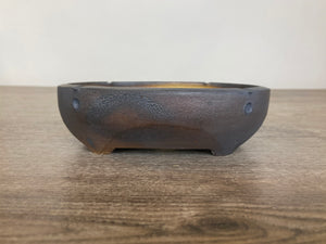 6.75" Dark Brown Carved Bonsai Pot