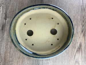 8" Blue rimmed oval bonsai pot