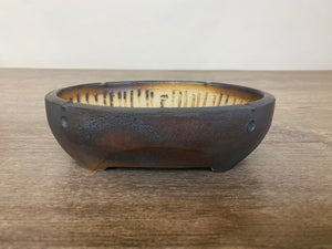 6.75" Dark Brown Carved Bonsai Pot