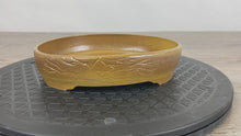 Load and play video in Gallery viewer, 7.25&quot; Tan Oval Bonsai Pot with tree carving
