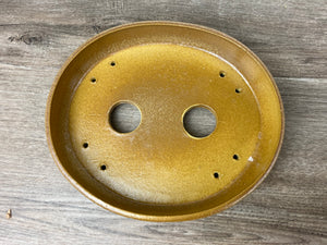 7.25" Tan Oval Bonsai Pot with tree carving