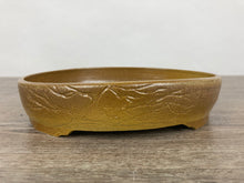 Load image into Gallery viewer, 7.25&quot; Tan Oval Bonsai Pot with tree carving
